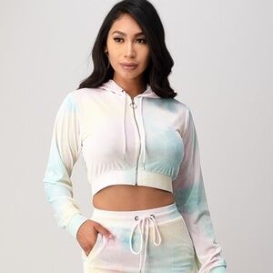 Women's Tie Dye Cropped Zip Up Hoodie Multicolor